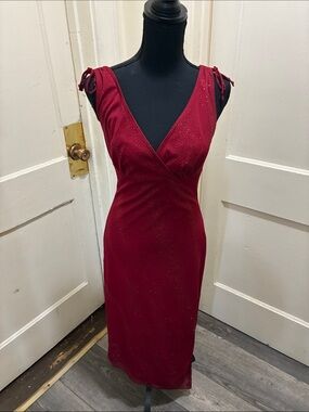 Rampage Red Sparkle V-Neck Tie-Shoulder Dress